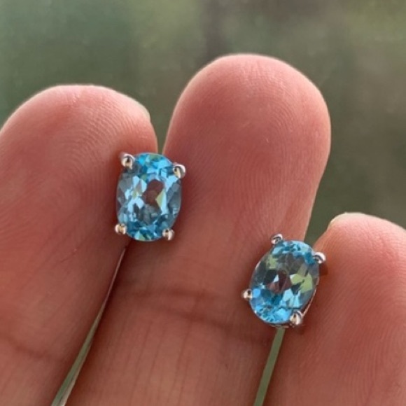 .925 Sterling Silver Blue Topaz Earrings - Picture 2 of 7